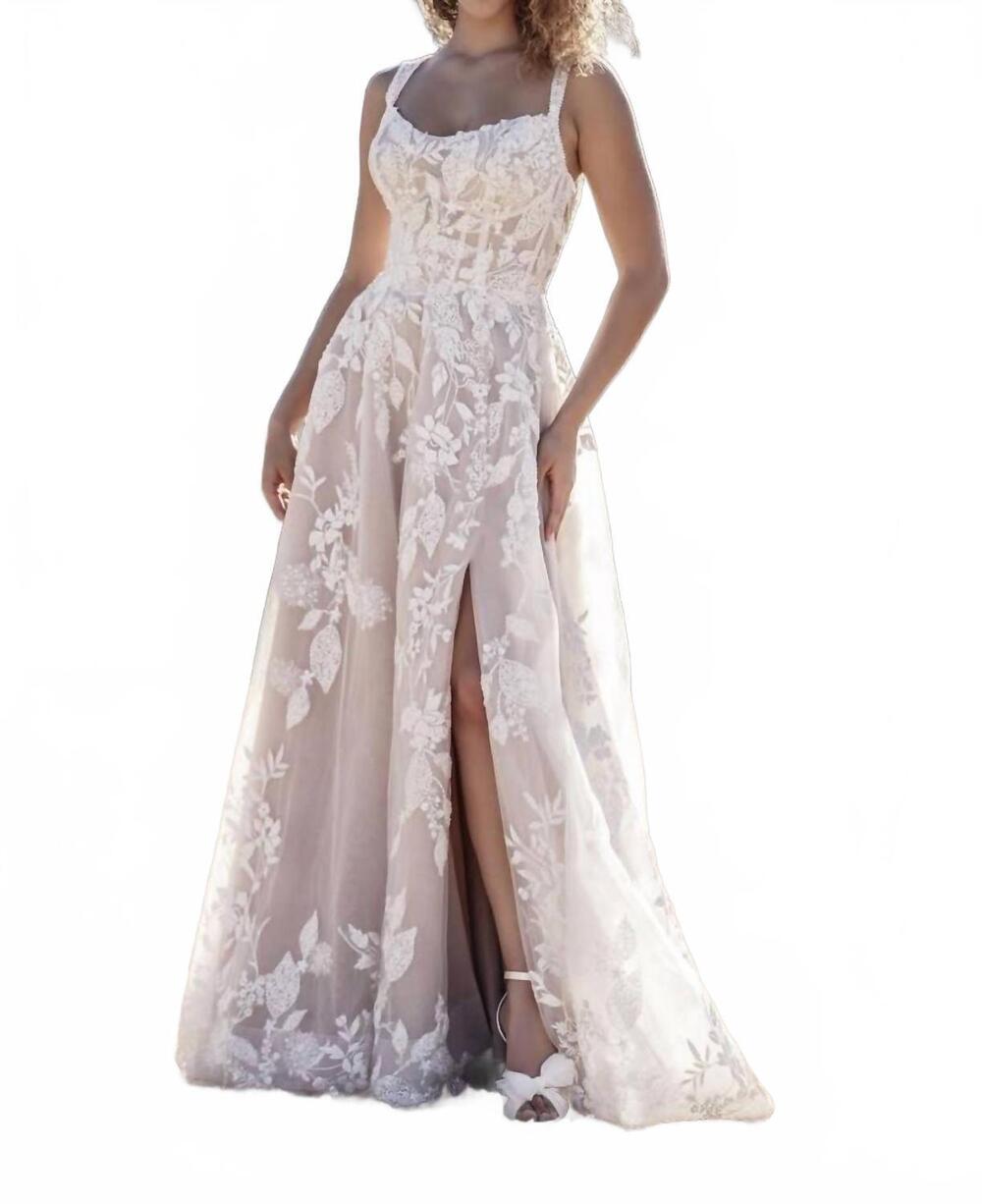 NEW ALLURE BRIDALS beaded lace a-line gown in mocha/champagne/lavender/ivory/nud